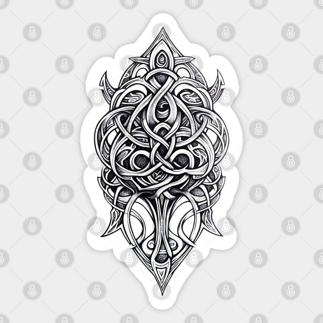 Celtic Knot Tribal Shield – Intricate Blackwork Line Art Design Sticker by WarFX Designs